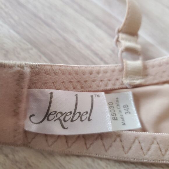 Jezebel B5030 Padded Push Up Bra 34B Nude Black Stitch Bows - Picture 12 of 13